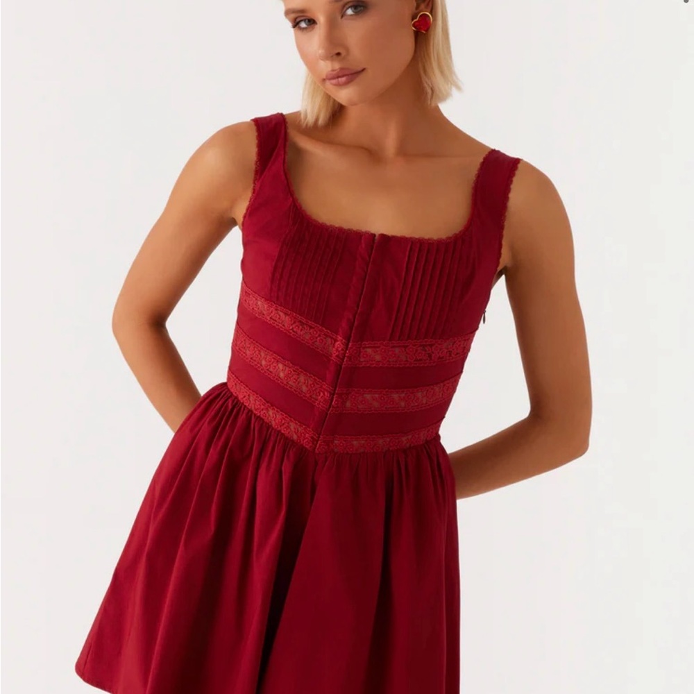 Peppermayo Red Lace Trim Mini Dress